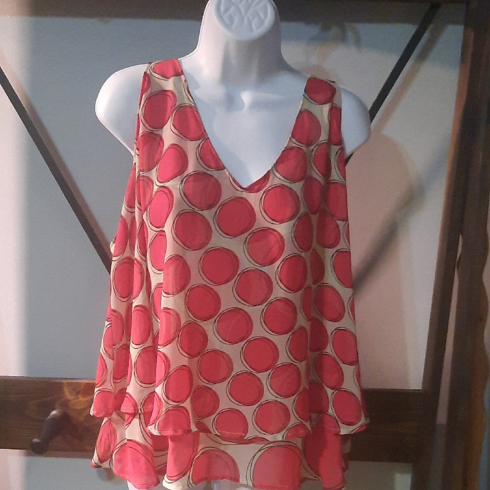 Lane Bryant Red and Cream Polka Dot Blouse